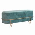 Panca contenitore con pouf in velluto turchese 124X49H48 