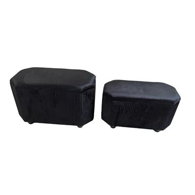 Pouf contenitore in velluto nero 71X36H45/40 in set di 2