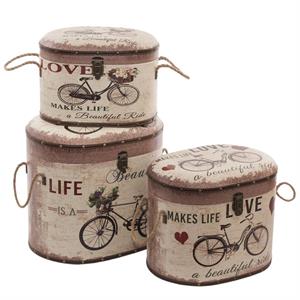 Pouf contenitore con stampa bicicletta 45x33H48 set di 3 pezzi 