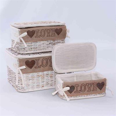 Scatola in rattan Love 38x28H20 in set di 3 