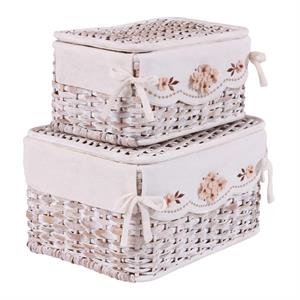 Scatola in rattan sbiancato foderata 38X28H20 in set di 2