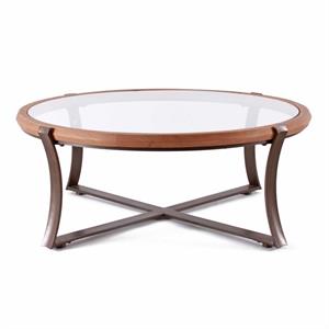 Tavolino rotondo in legno e ferro top vetro Ø102H39 